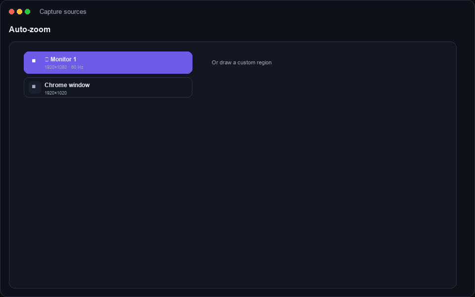 Choose a screen, window, or custom region